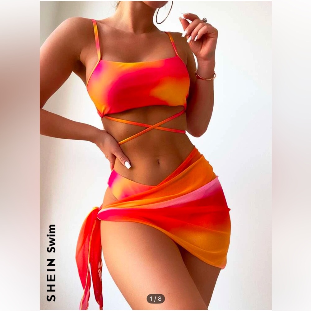 Shein 3PC Ombre Lace Up Bikini Set